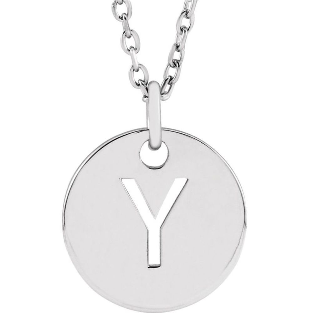 Sterling Silver Initial Y, Small 10mm Pierced Disc Necklace, 16-18 In.
